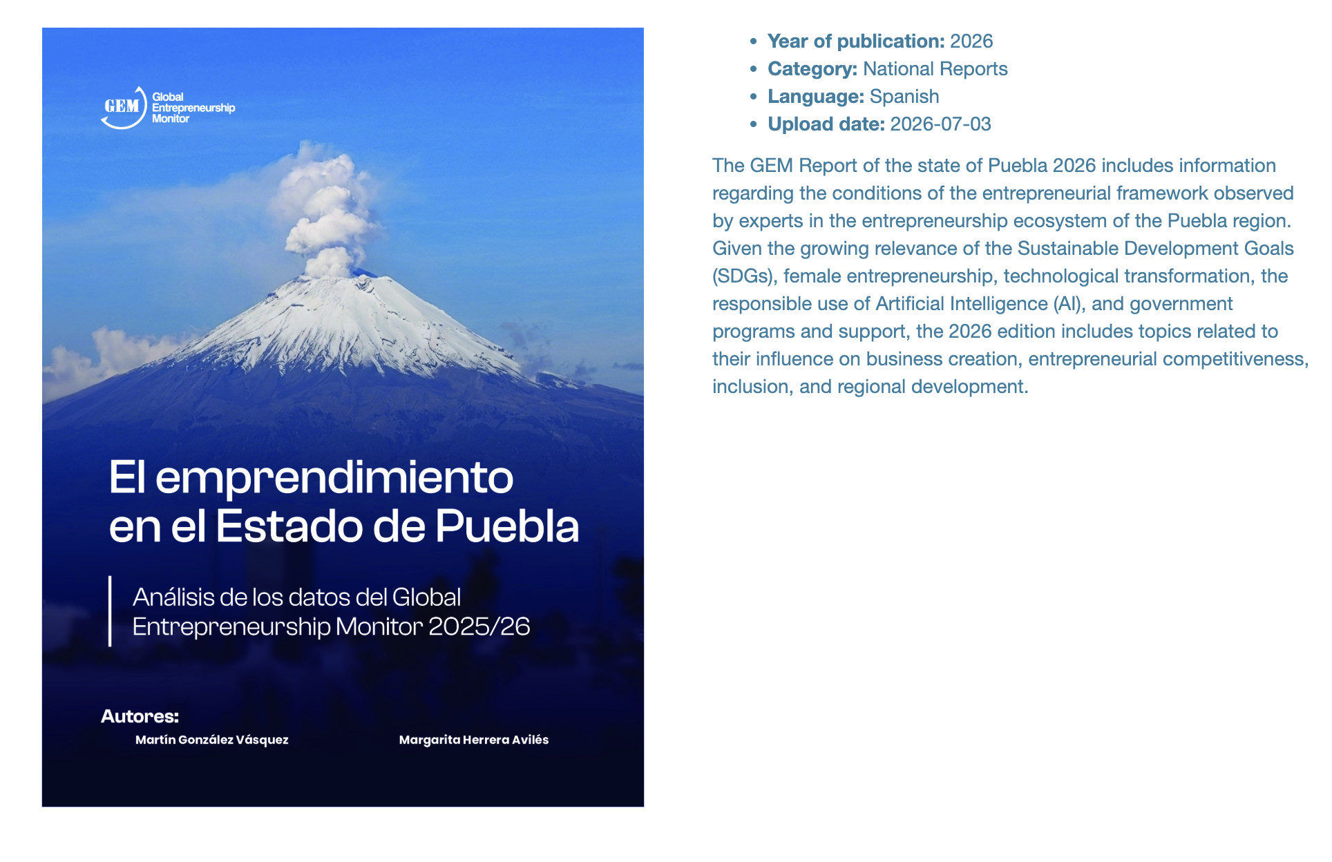 Consulta el Reporte Regional GEM México–Puebla 2025/2026 